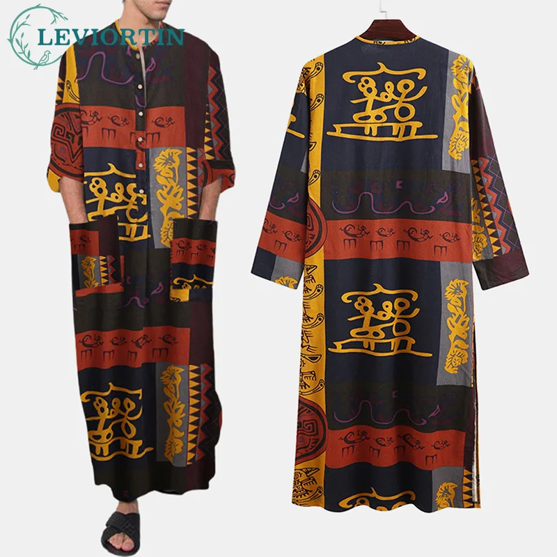 Casual-African-Kaftan-Homme-Muslim-Robes-Ethnic-Print-Long-Sleeve-Cotton-Pockets-Robes-Islamic-Arab-Kaftan Casual-African-Kaftan-Homme-Muslim-Robes-Ethnic-Print-Long-Sleeve-Cotton-Pockets-Robes-Islamic-Arab-Kaftan