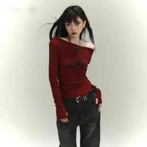 Women-Skew-Collar-Long-Sleeve-T-Shirts-Slim-Sexy-Vintage-Tshirts-Streetwear-Y2k-Top-Female-Tees