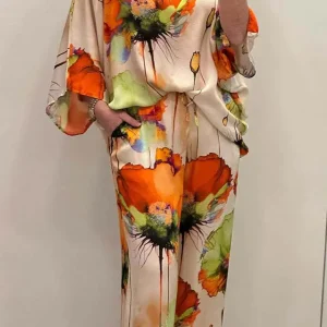 kf-S4c506d7a87704a929add8e3bd2aa8cdfK-Conjuntos-Para-Mujeres-2-Piezas-Women-Printed-Satin-Two-piece-Set-3-4-Sleeve-Round-Neck